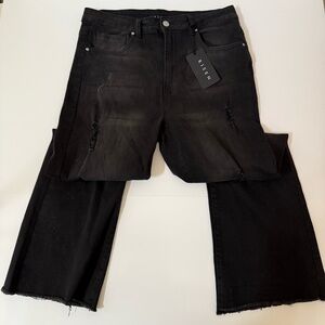 Risen‎ Black Distressed Wide Leg Crop Raw Hem Plus Size Jeans 1X